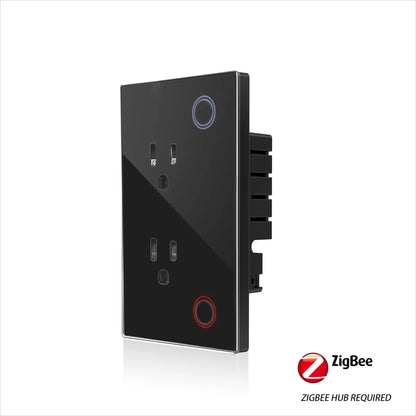 Enchufe inteligente de pared Melery Tuya Zigbee con monitorización eléctrica (EE. UU.), panel de cristal, temporizador y control remoto mediante aplicación (Google Home, Alexa).