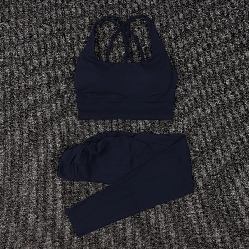 SOISOU Conjunto de yoga de nailon para mujer, chándal deportivo, leggings de gimnasio, sujetador para mujer, almohadilla para el pecho, cadera extraíble en forma de V, ropa para mujer