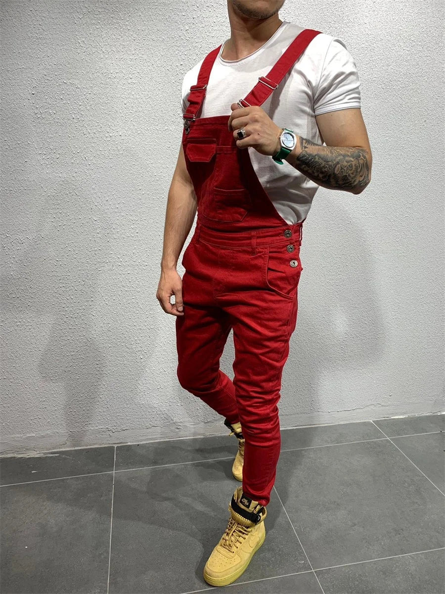 Mono de camuflaje para hombre, estilo urbano, con múltiples bolsillos, corte ajustado, pantalón cargo vaquero, peto vaquero, estilo casual.