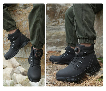 Zapatos de trabajo de caña alta para hombre, con botón giratorio, antideslizantes, de seguridad, resistentes al agua, zapatillas de trabajo antipinchazos y antiaplastamiento.