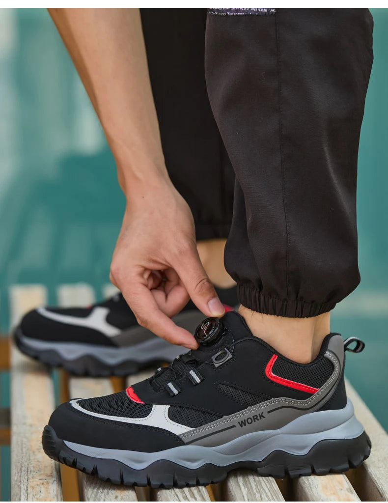 Zapatillas ligeras y transpirables con punta de acero para hombre, calzado de seguridad con protección antigolpes y antiperforación, con botones giratorios.