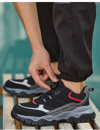Zapatillas ligeras y transpirables con punta de acero para hombre, calzado de seguridad con protección antigolpes y antiperforación, con botones giratorios.