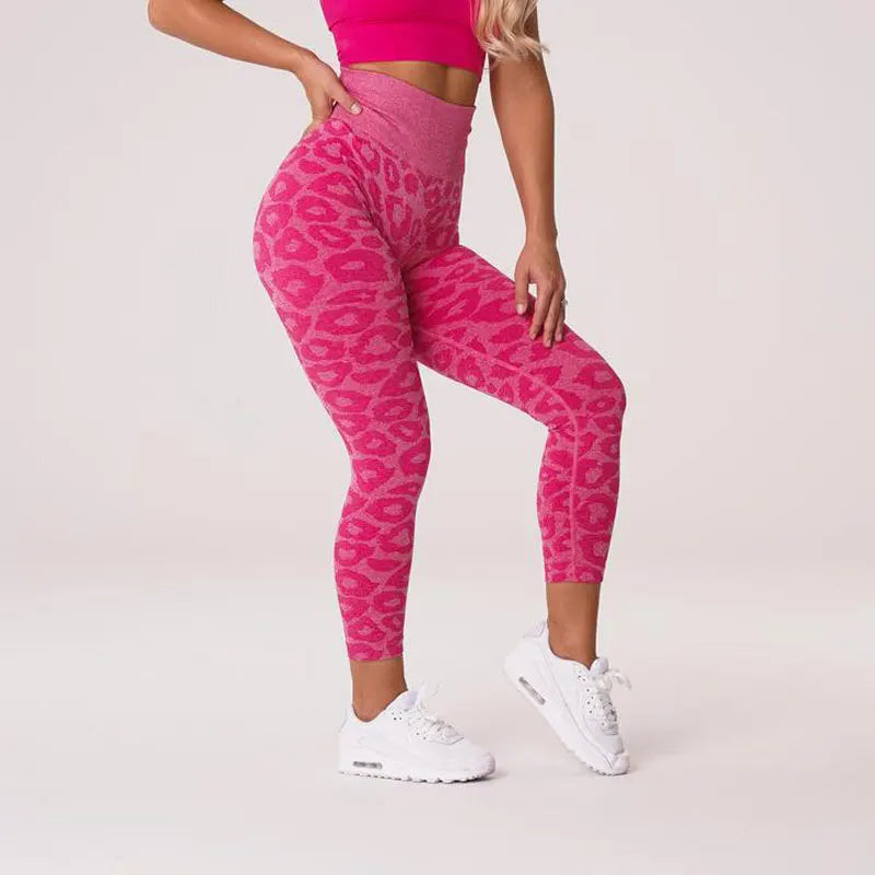 Pantalones de yoga de nueve puntos con estampado de leopardo y copos de nieve, leggings para mujer, pantalones deportivos de cintura sin costuras con estampado animal, ropa de mujer