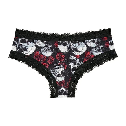 Ropa interior para mujer, bragas sexys con borde de encaje, estilo gótico, lencería con calavera rosa, pantalones triangulares cómodos y transpirables personalizados
