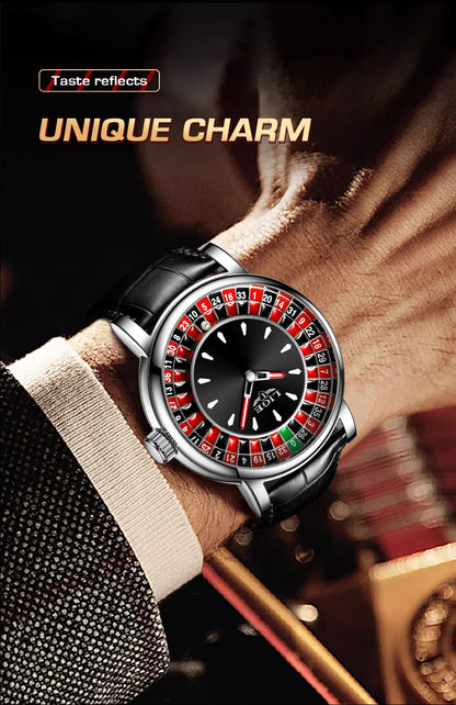 Reloj de Cuarzo LIGE para Hombre, Moda, Lujo, Diseño Creativo de Ruleta, Esfera de Juego, Correa de Cuero, Casual, Resistente al Agua, Regalo + Caja