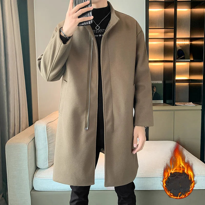 2025 Autumn Winter Men Long Coat Windbreaker Casual Loose  Solid Color Trench Men Fashion Korean Style Mens Jackets Outerwear