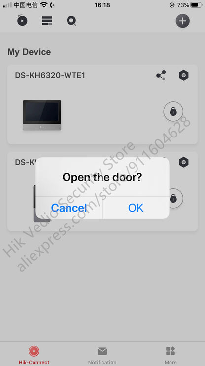 Videoportero interior Hikvision DS-KH6320-WTE1 con pantalla TFT de 7 pulgadas, PoE, WiFi, estación IP y compatibilidad con varios idiomas.