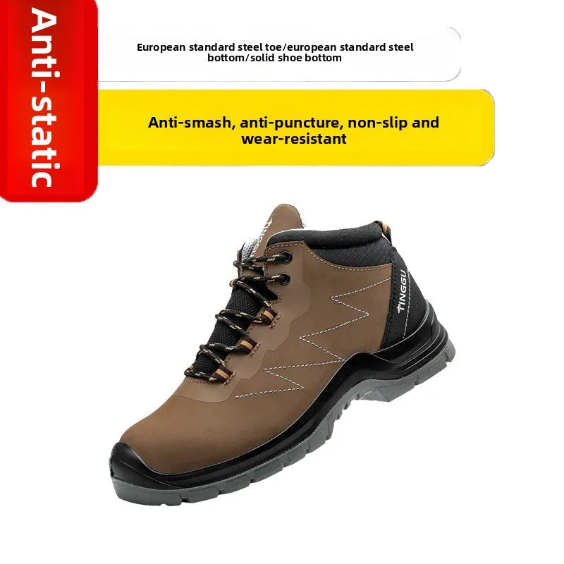 Zapatos de trabajo de cuero antiestáticos, de protección laboral, antiaplastamiento, antipinchazos, antideslizantes, antipolvo y resistentes al desgaste para hombre.