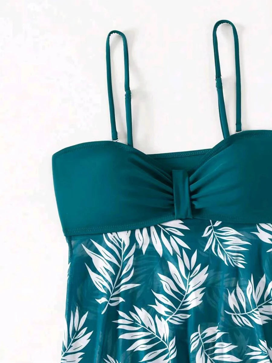 2025 Vestido corto tankini con pantalones cortos traje de baño para mujer traje de baño femenino acolchado estampado traje de baño natación ropa de playa verano