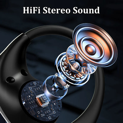 Auriculares inalámbricos Bluetooth 5.4 con gancho para la oreja, TWS, estéreo de alta fidelidad, resistentes al agua, con pantalla LED y modo de espera prolongado.