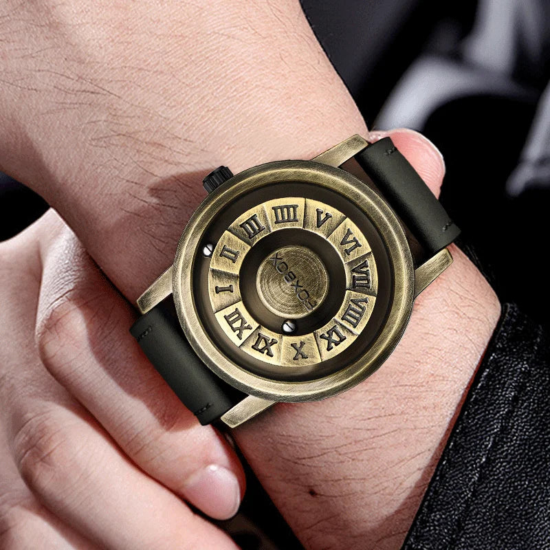 Reloj de cuarzo para hombre FOXBOX, moda, personalidad, creativo, con bola de hierro giratoria, puntero magnético, resistente al agua, para hombre, regalo + caja.