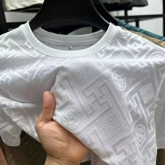 Camiseta de manga corta de seda de hielo para hombre, económica, informal, de cuello redondo, transpirable, de verano, a la moda, de media manga y cuello redondo.