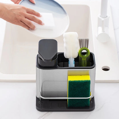 Estante de almacenamiento multifuncional para esponja de lavado de fregadero de cocina, dispensador de jabón, organizador de botellas de detergente de manos, soportes de soporte