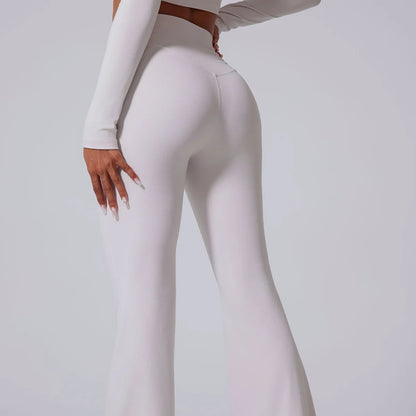 Conjunto de yoga para mujer: pantalones acampanados, ropa deportiva para gimnasio, top push-up de manga larga, estilo deportivo y sexy.