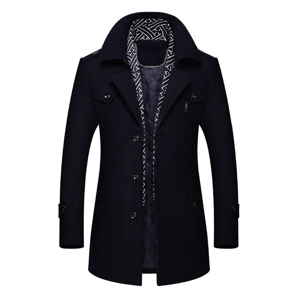 Chaqueta de lana lisa para hombre, estilo cárdigan, corte holgado, manga larga, cuello vuelto, estilo casual, 2025