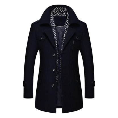 Chaqueta de lana lisa para hombre, estilo cárdigan, corte holgado, manga larga, cuello vuelto, estilo casual, 2025