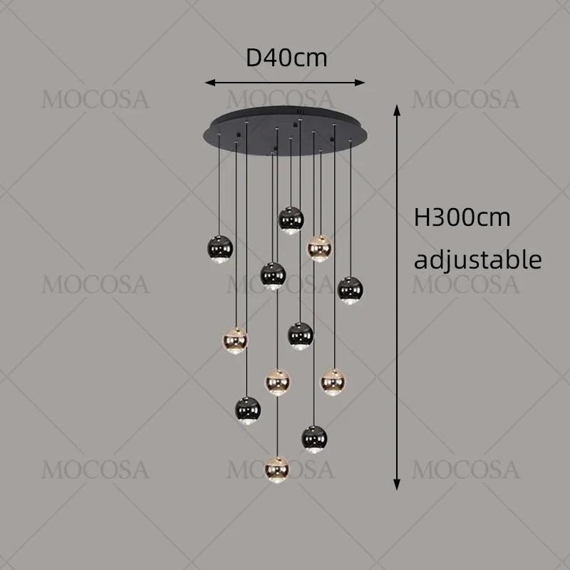 Lámparas colgantes modernas para escalera de apartamento, iluminación LED para sala de estar, pasillo de villa, luces colgantes para escalera, candelabro esférico para vestíbulo.