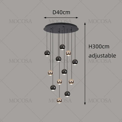 Lámparas colgantes modernas para escalera de apartamento, iluminación LED para sala de estar, pasillo de villa, luces colgantes para escalera, candelabro esférico para vestíbulo.