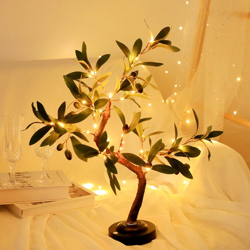 Luces LED para árbol, luz ambiental verde, lámparas de mesa con batería, para interiores, salas de estar, dormitorios, camping, decoración de verano para el hogar.