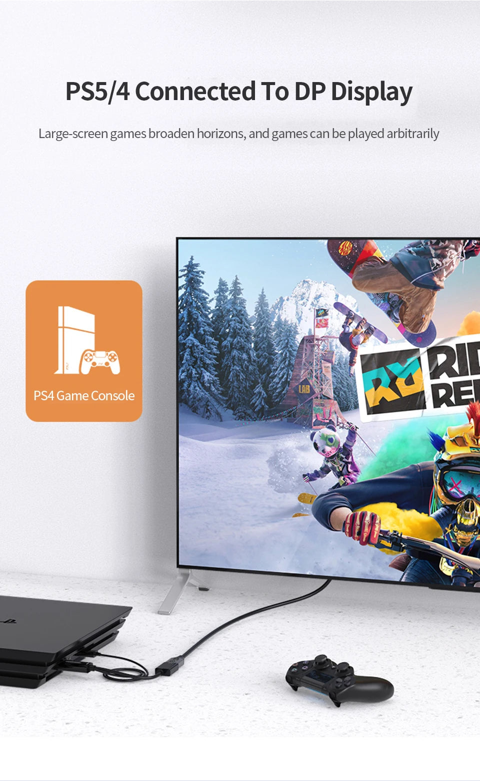 Cable HDMI a DP de 1,8 m (4K, 60 Hz), adaptador convertidor HDMI 2.0 a DisplayPort de 1,8 m (6 pies) con cable de alimentación USB para PS5, PS4 Pro, PC y portátil.