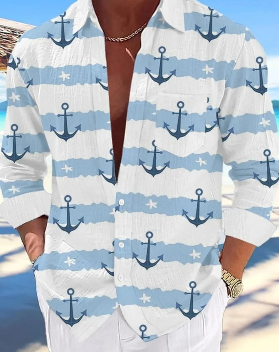 Camisa hawaiana informal para hombre, nueva camisa de verano con estampado 3D azul marino, camisa informal de manga corta, ropa transpirable para hombre