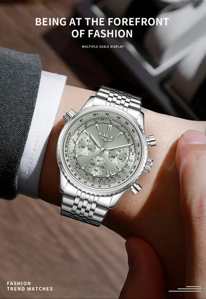 Relojes de lujo LIGE para hombre, cronógrafo con fecha, acero inoxidable, resistente al agua, luminoso, deportivo, militar, de cuarzo