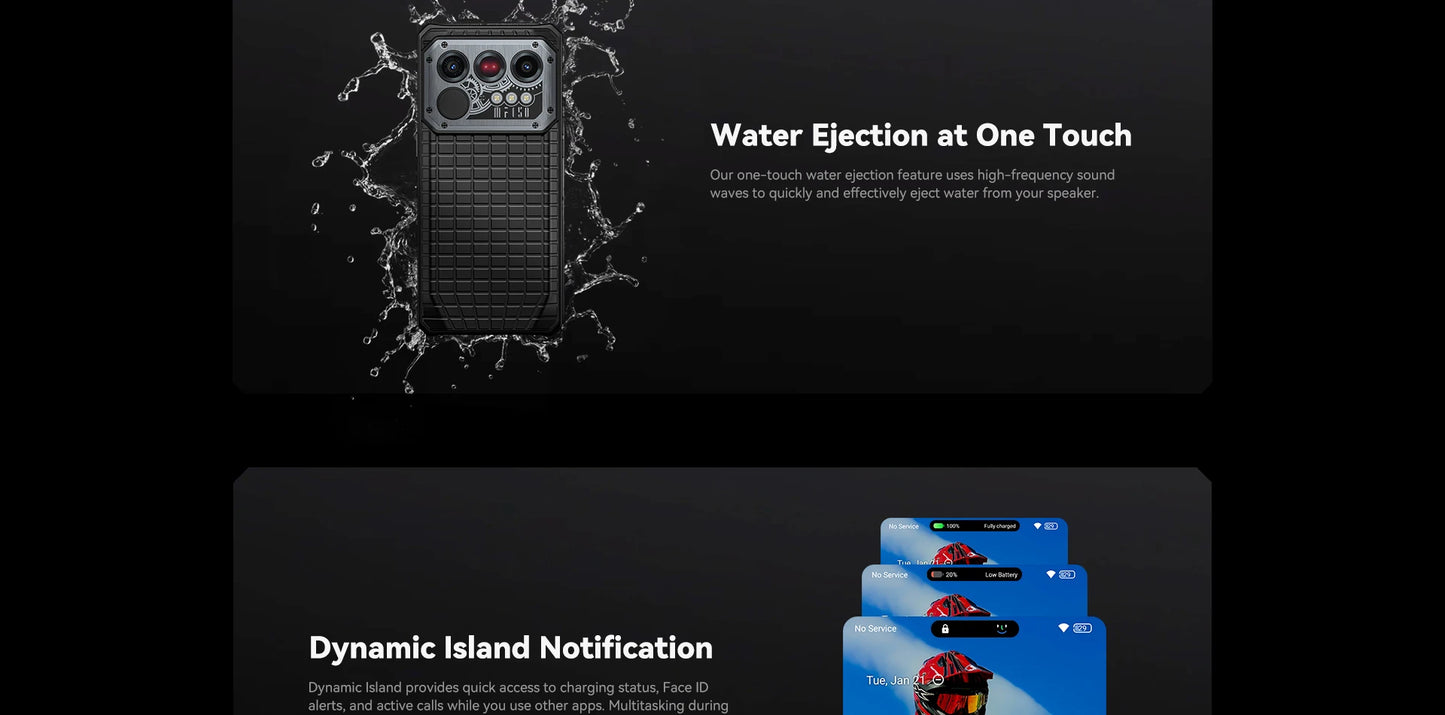 Smartphone resistente IIIF150 Raptor 5G con Android 14, pantalla AMOLED de 6,78" y 120 Hz, 16 GB de RAM + 512 GB de almacenamiento, cámara de 50 MP, batería de 10000 mAh y 65 W.