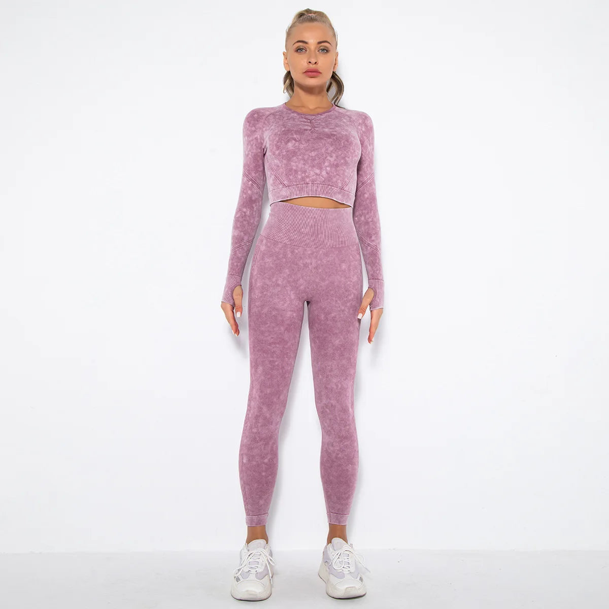 Conjunto de gimnasio con top corto sin costuras para mujer, conjunto de entrenamiento de yoga, ropa deportiva, leggings push up, chándal