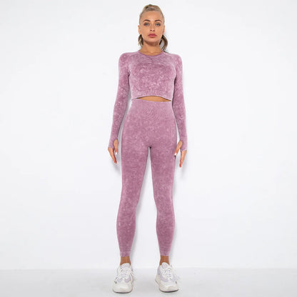 Conjunto de gimnasio con top corto sin costuras para mujer, conjunto de entrenamiento de yoga, ropa deportiva, leggings push up, chándal