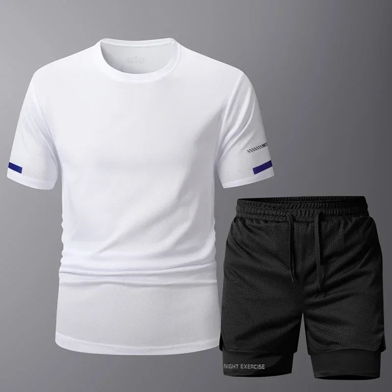 Conjunto deportivo de 2 piezas para hombre, de secado rápido, para correr, entrenamiento, gimnasio y fitness.