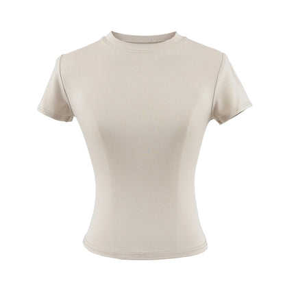 Camiseta informal de alta calidad para mujer, blusa sexy ajustada de manga corta, tendencia de moda, ropa lisa, tops Y2K, 2024