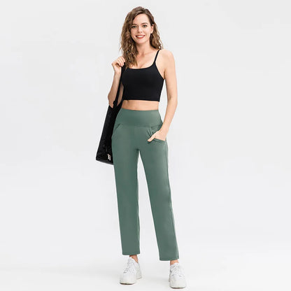 Pantalones deportivos para mujer, estilo casual, para yoga, holgados, de talle alto, elásticos, para entrenamiento físico, rectos, para correr, Yu02334