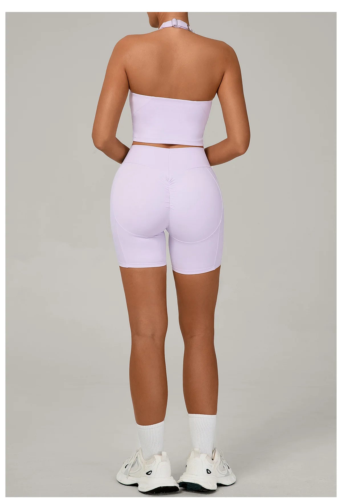 Ctenkevet - Conjunto de 2 piezas de sujetador halter sin espalda para mujer, ropa deportiva de secado rápido para gimnasio, conjunto deportivo femenino de dos piezas con pantalones cortos