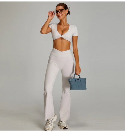 Conjunto deportivo de yoga para mujer mikeyoga, 2 piezas, secado rápido, ideal para gimnasio, correr y entrenar. Incluye ropa deportiva de manga corta para yoga.