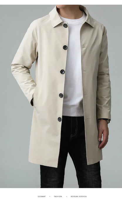 Top Quality Korean New Brand Casual Fashion Long Men Trench Coat  Windbreaker Overcoat Slim Fit Long Jacket Men Clothing