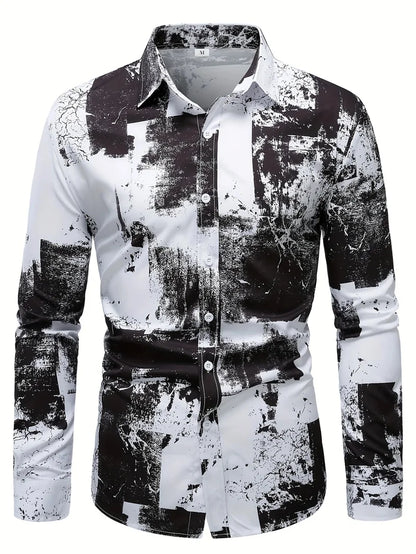 Camisa casual estampada para hombre 2025 con mangas largas transpirables y botones de plomo adecuada para primavera y otoño.