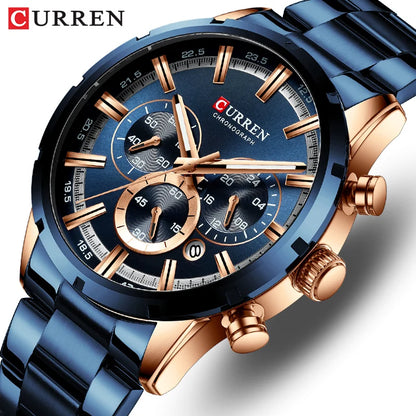 CURREN - Reloj deportivo de cuarzo para hombre, de lujo, de acero inoxidable, resistente al agua, cronógrafo, Masculino