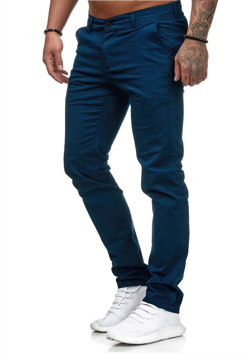 Pantalones casuales para hombre, estilo lápiz con patchwork, corte ajustado, largo hasta el tobillo, cierre de cremallera, bolsillos casuales, cintura media, color liso 2025