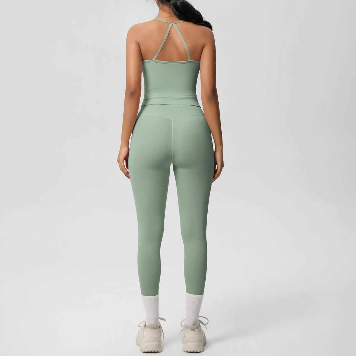 Conjunto de top de yoga halter, traje de gimnasio para fitness, entrenamiento, top deportivo sin mangas, espalda cruzada, ropa interior deportiva, control de abdomen, adelgazante