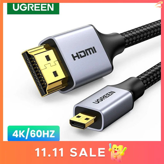 Cable Micro HDMI UGREEN 4K/60H Micro HDMI a HDMI Macho a Macho para GoPro, Sony y proyectores (1 m, 1,5 m, 2 m, 3 m)