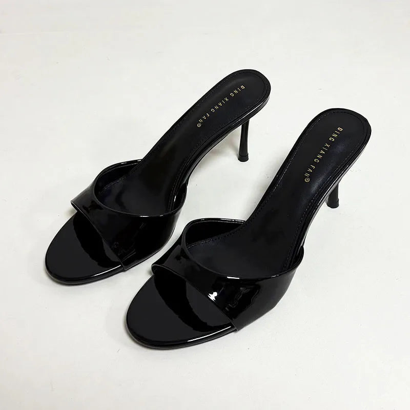 Sandalias de tacón para mujer, zapatillas de verano y primavera, con punta redonda y tacón fino