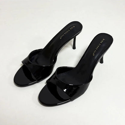 Sandalias de tacón para mujer, zapatillas de verano y primavera, con punta redonda y tacón fino