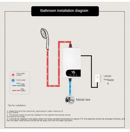 Calentador de agua eléctrico instantáneo con función de memoria, conversión de frecuencia y temperatura constante. 220 V, 4500 W.