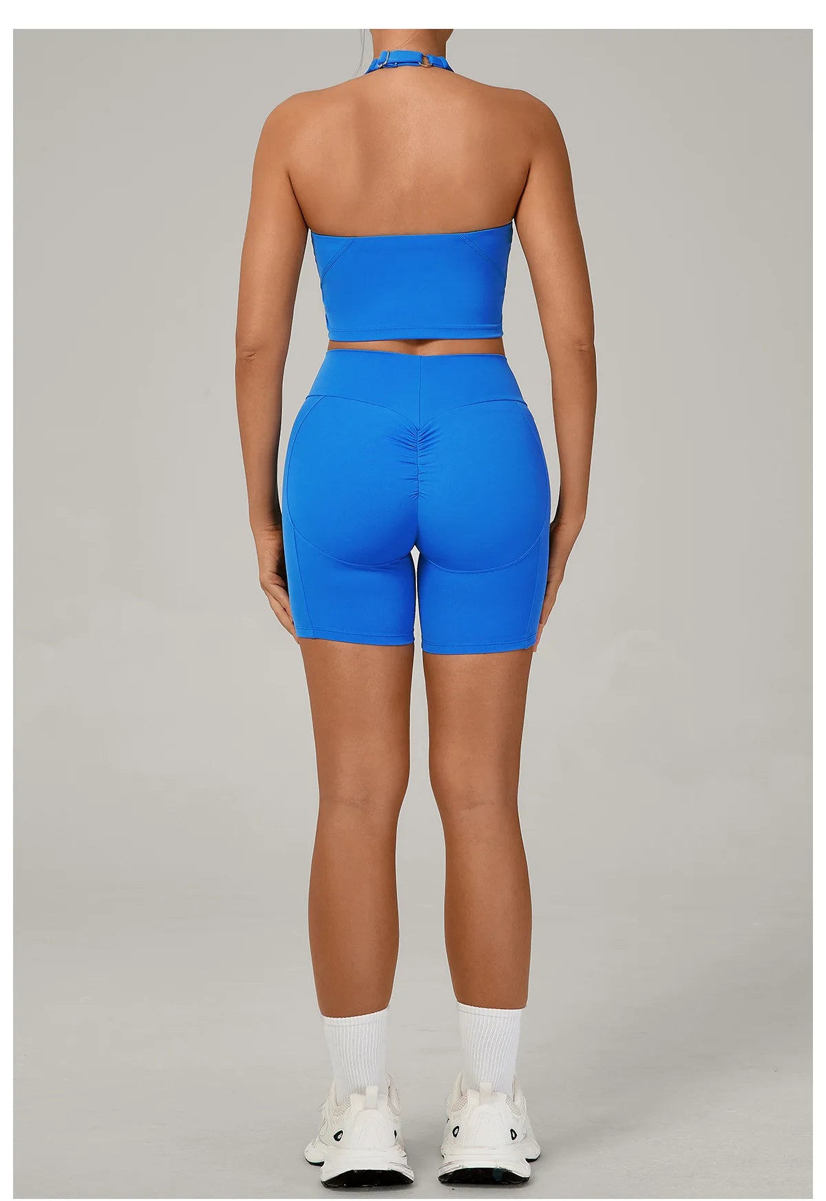 Ctenkevet - Conjunto de 2 piezas de sujetador halter sin espalda para mujer, ropa deportiva de secado rápido para gimnasio, conjunto deportivo femenino de dos piezas con pantalones cortos