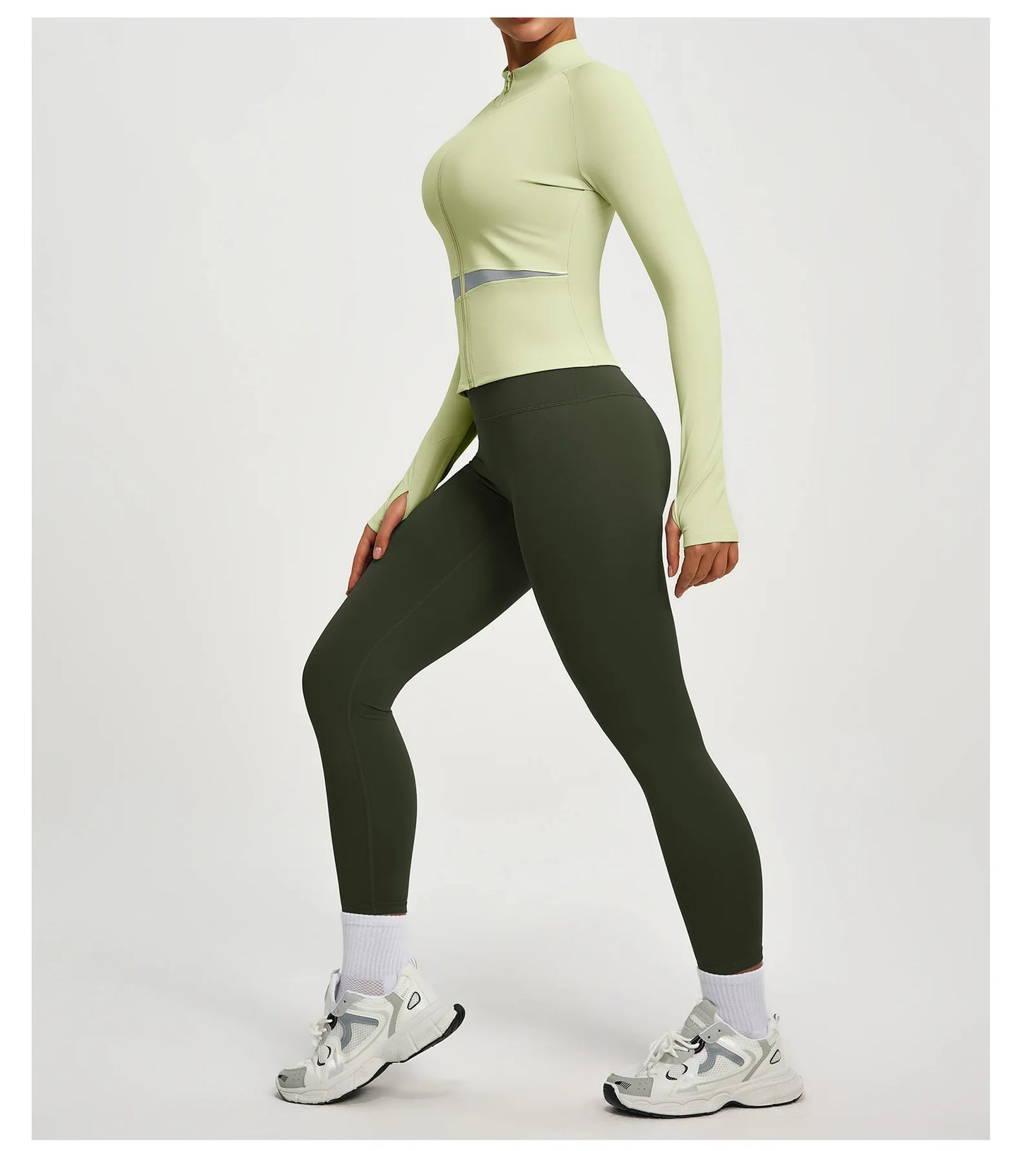 Conjuntos de yoga con contraste de colores para mujer, chaqueta deportiva de manga larga sin costuras con cremallera, leggings adelgazantes de cintura alta, chándal de fitness