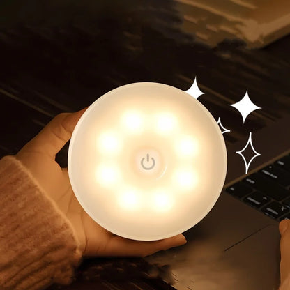 Lámpara de noche LED portátil redonda, recargable por USB, con sensor táctil y sensor de ahorro de energía. Recargable por USB. Ideal para pasillos, habitaciones y dormitorios.