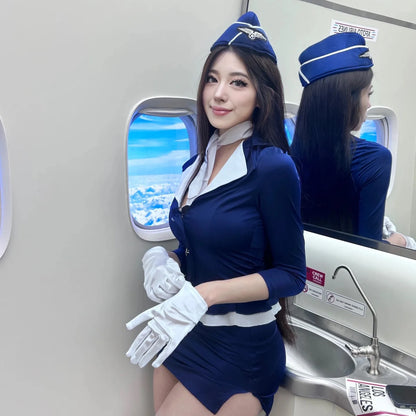 2025NEW Airline Stewardess Cosplay For Woman Sexy Air Hostess Uniform Halloween Costumes Fancy Role Play Party
