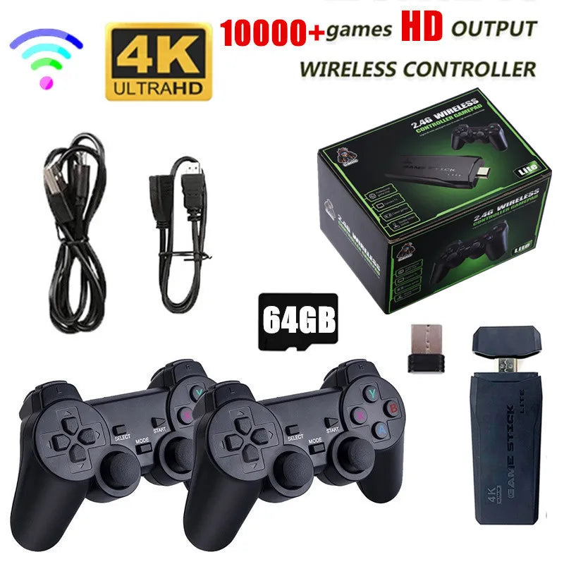 Consola de videojuegos 2.4G con doble mando inalámbrico, 4K, 10.000 juegos, 64 juegos retro de 32 GB para PS1/GBA, regalo de Navidad para niño.