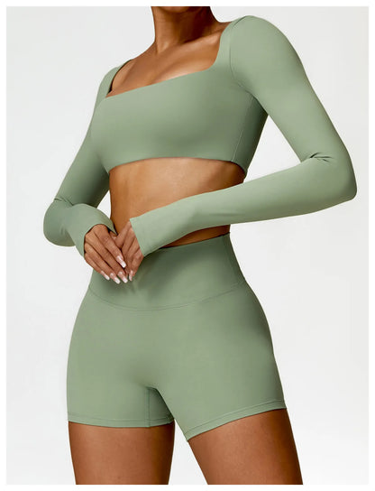Conjunto de chándal de yoga para mujer, 2 piezas, ropa deportiva para entrenamiento, ropa deportiva, leggings de gimnasio, sujetador de fitness, top corto, trajes deportivos de manga larga