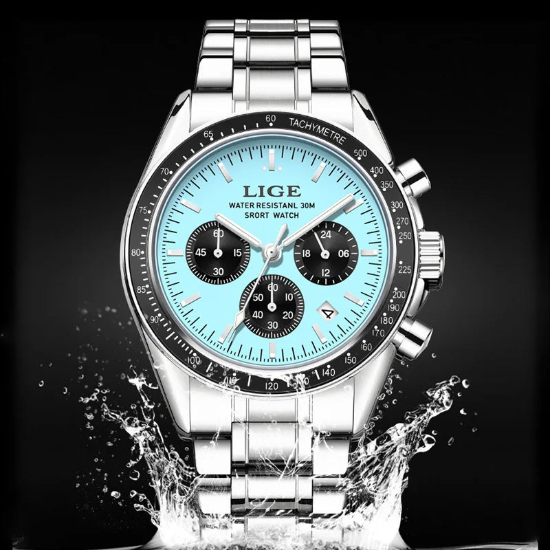 LIGE 2025 - Reloj de lujo para hombre, nuevo, de cuarzo, luminoso, resistente al agua, con cronógrafo y fecha, deportivo